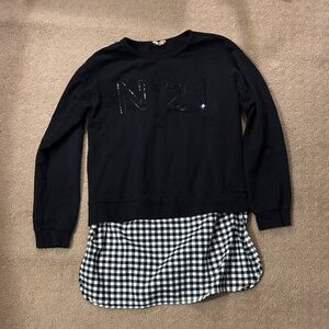 Stylish Black Sweatshirt with Checkered Hem